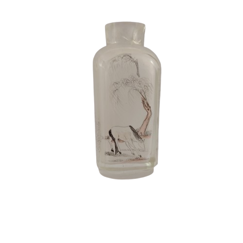 Chinese glass snuff bottle with inside painted Horse Bird