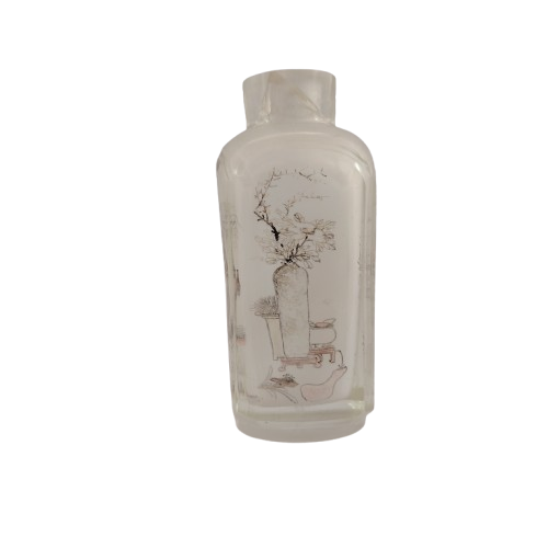 Chinese glass snuff bottle with inside painted Horse Bird