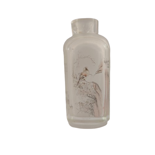 Chinese glass snuff bottle with inside painted Horse Bird