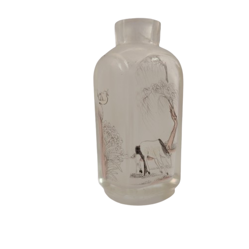 Chinese glass snuff bottle with inside painted Horse Bird