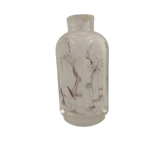 Chinese glass snuff bottle with inside painted Horse Bird