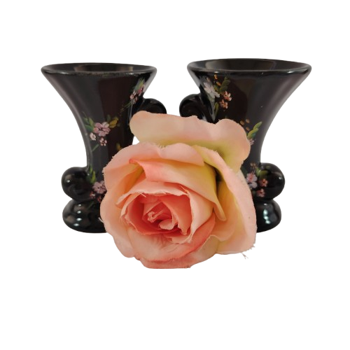 Pair of very pretty black rose miniature Cornucopia vases,