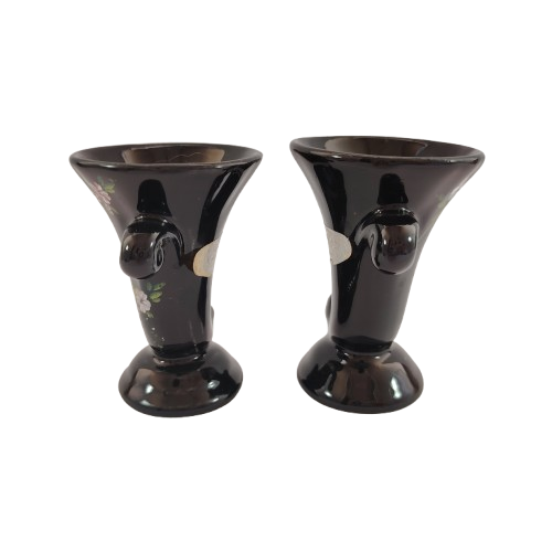 Pair of very pretty black rose miniature Cornucopia vases,