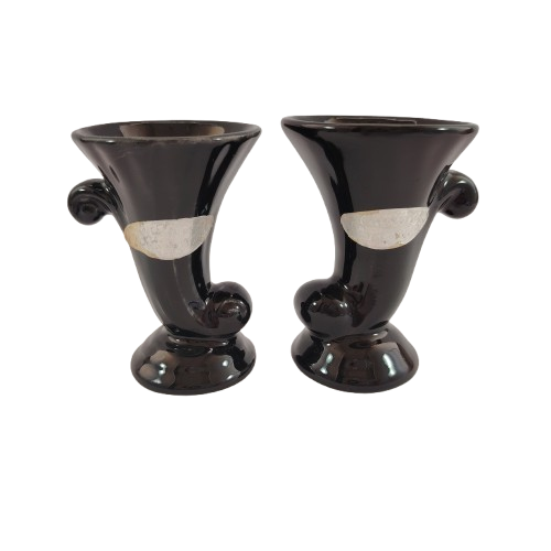 Pair of very pretty black rose miniature Cornucopia vases,