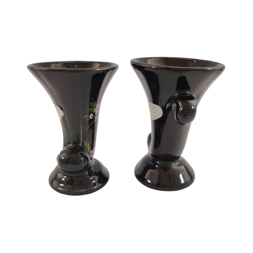 Pair of very pretty black rose miniature Cornucopia vases,