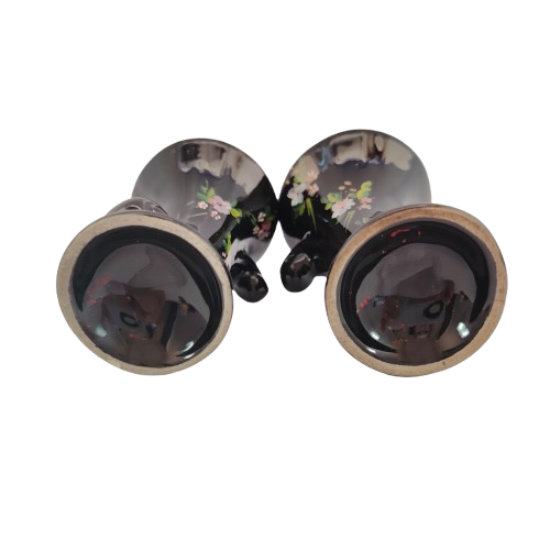Pair of very pretty black rose miniature Cornucopia vases,