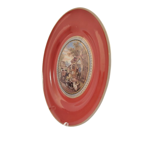 Early Prattware Plate The Red Bull Inn with cattle and sheep