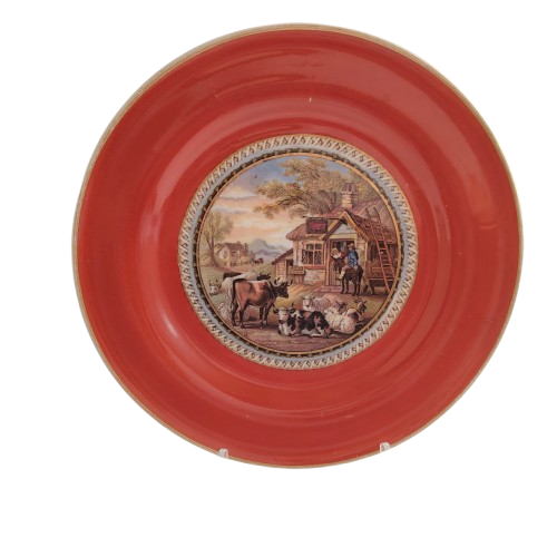 Early Prattware Plate The Red Bull Inn with cattle and sheep
