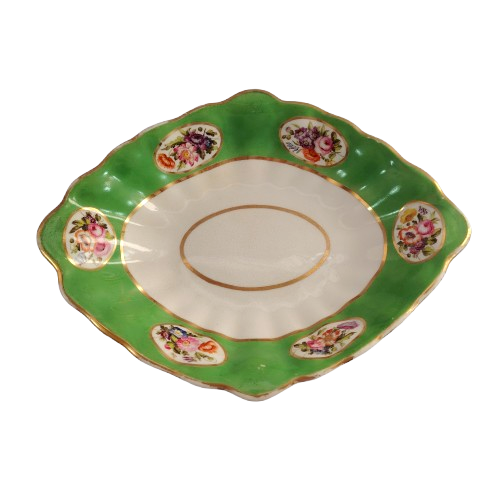 Antique Oval Dish Bowl floral design and gold trim