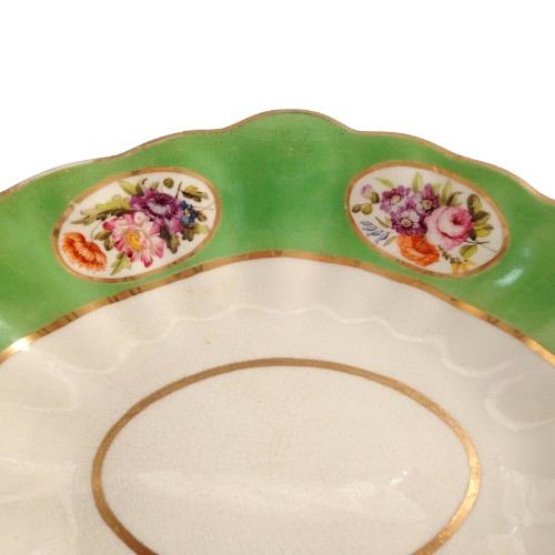 Antique Oval Dish Bowl floral design and gold trim