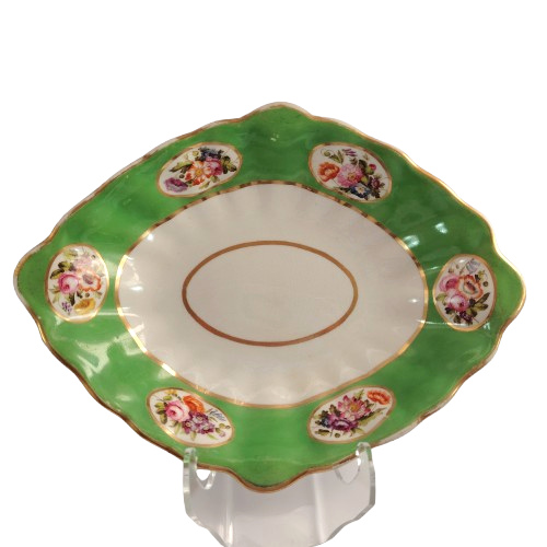 Antique Oval Dish Bowl floral design and gold trim