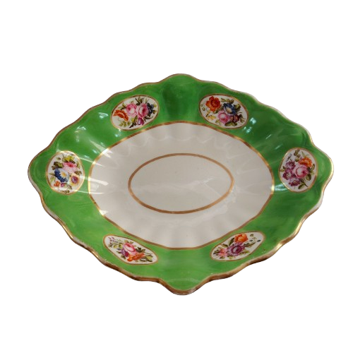 Antique Oval Dish Bowl floral design and gold trim
