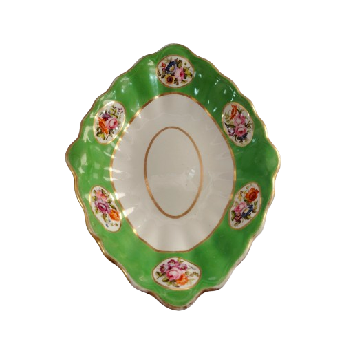 Antique Oval Dish Bowl floral design and gold trim