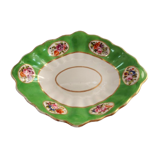 Antique Oval Dish Bowl floral design and gold trim