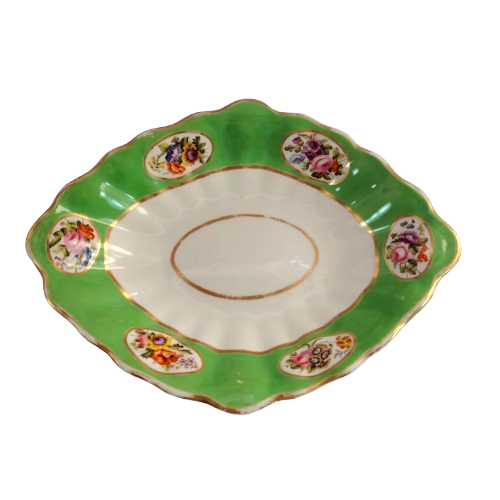 Antique Oval Dish Bowl floral design and gold trim
