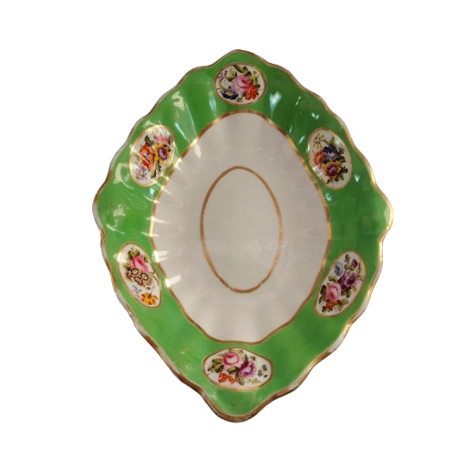 Antique Oval Dish Bowl floral design and gold trim