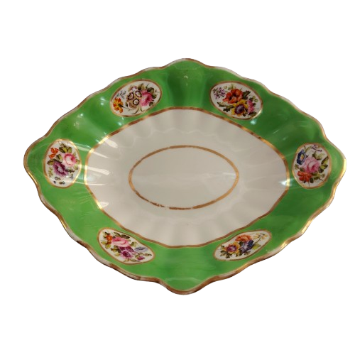 Antique Oval Dish Bowl floral design and gold trim