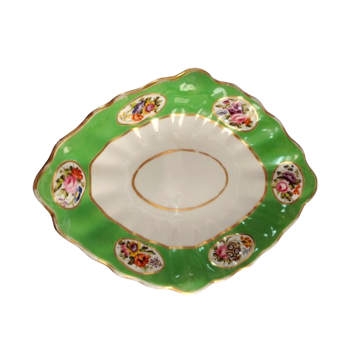 Antique Oval Dish Bowl floral design and gold trim