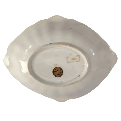 Antique Oval Dish Bowl floral design and gold trim