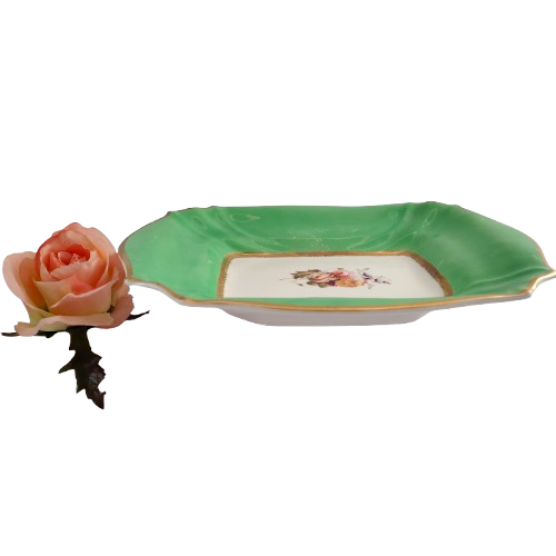 Antique Green and Gold Floral Platter Plate