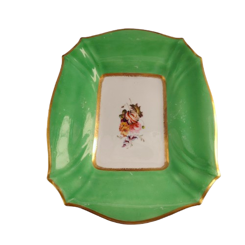 Antique Green and Gold Floral Platter Plate
