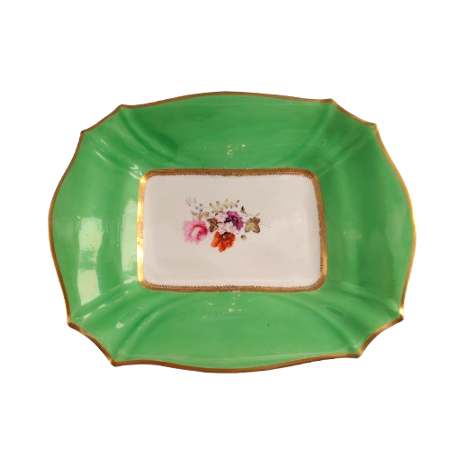 Antique Green and Gold Floral Platter Plate