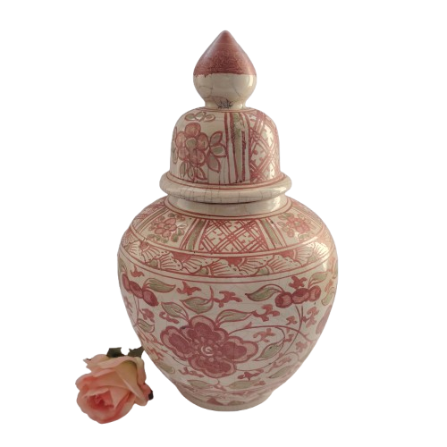 Large Chinese Porcelain Pink and Green Ginger Jar