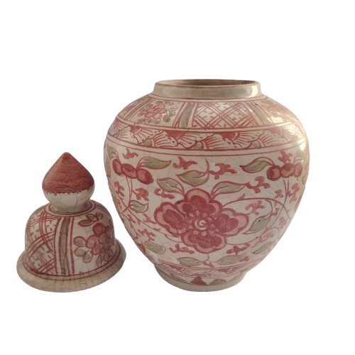 Large Chinese Porcelain Pink and Green Ginger Jar
