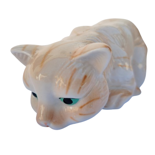 Large Sleeping Ginger Tabby Ceramic Cat