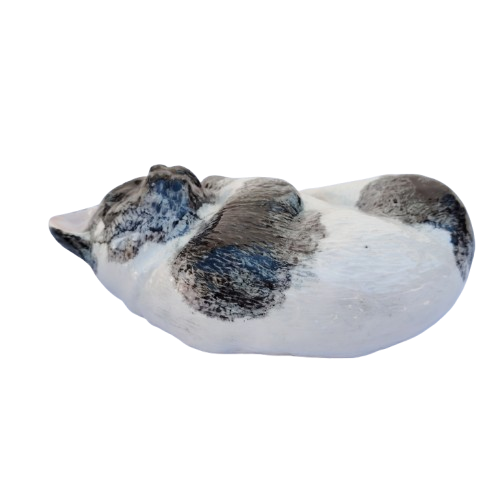 Large Sleeping Black and White Tabby Ceramic Cat