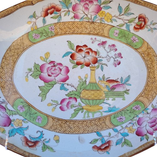 Antique Cauldon Bowl Dish,rare Pattern Yellow Gold Bottle & Floral Pattern