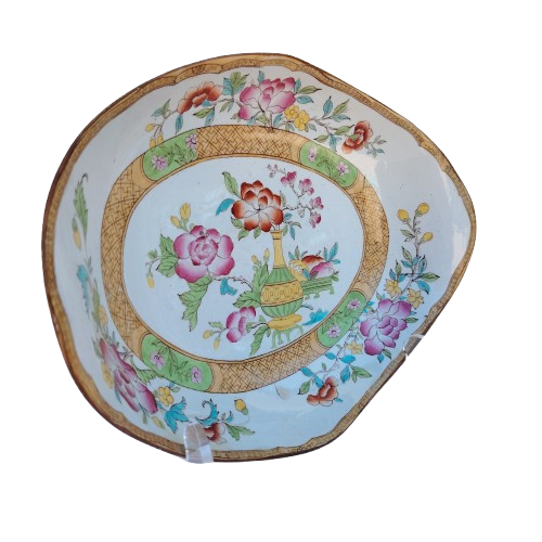 Antique Cauldon Bowl Dish,rare Pattern Yellow Gold Bottle & Floral Pattern