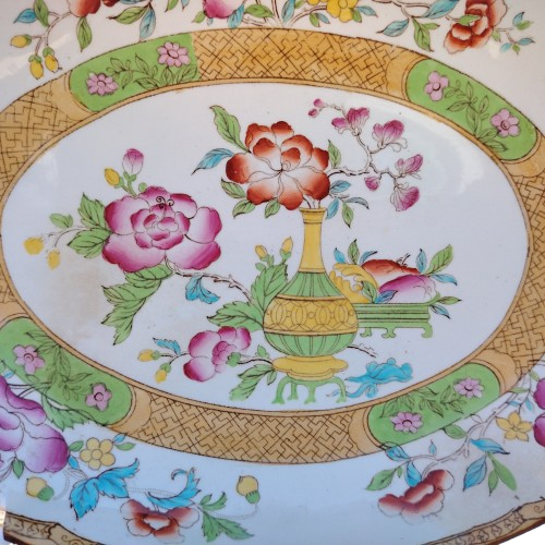 Antique Cauldon Bowl Dish,rare Pattern Yellow Gold Bottle & Floral Pattern