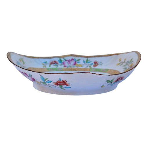 Antique Cauldon Bowl Dish,rare Pattern Yellow Gold Bottle & Floral Pattern