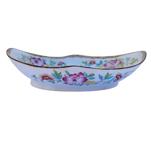Antique Cauldon Bowl Dish,rare Pattern Yellow Gold Bottle & Floral Pattern