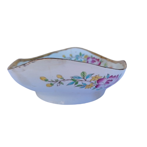 Antique Cauldon Bowl Dish,rare Pattern Yellow Gold Bottle & Floral Pattern