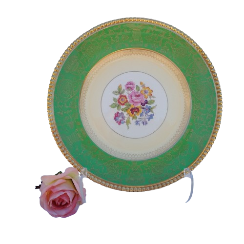 Simpson's Ambassador Ware Plate Rose Flora 22k Gold Filigree