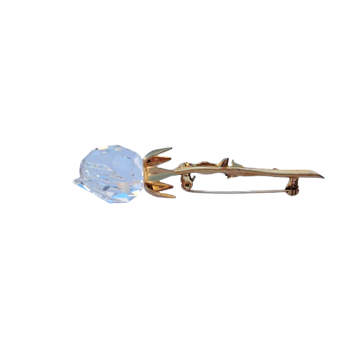 Swarovski Crystal Rose Brooch with Gold 18c Plated Stem