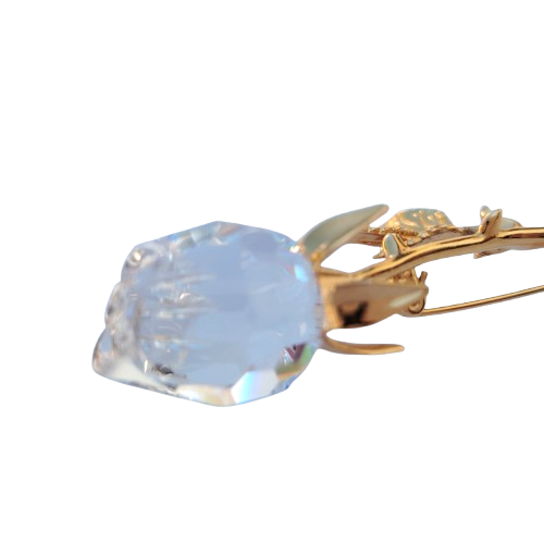 Swarovski Crystal Rose Brooch with Gold 18c Plated Stem
