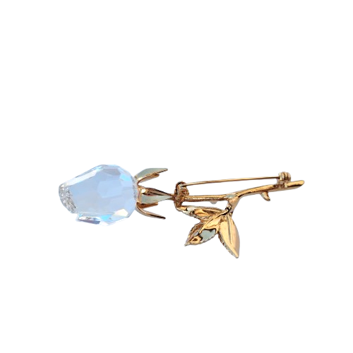 Swarovski Crystal Rose Brooch with Gold 18c Plated Stem