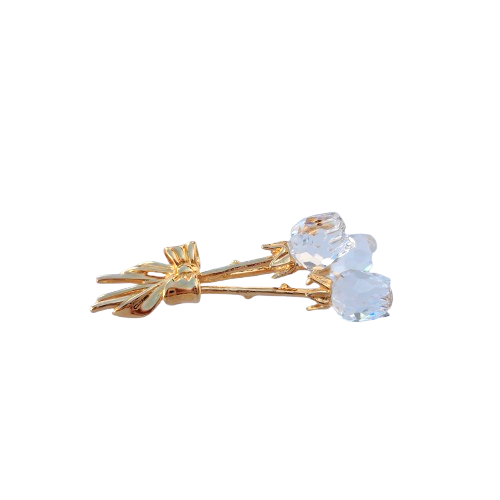 Swarovski Crystal Rose Brooch with Gold 18c Plated Stem