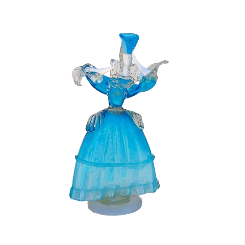 Mid Century Murano Art Glass Goldoni Venetian Figurines White Blue