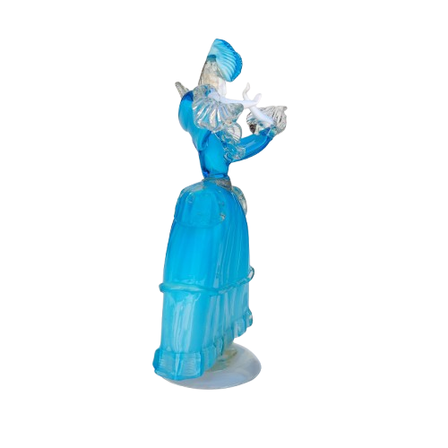 Mid Century Murano Art Glass Goldoni Venetian Figurines White Blue