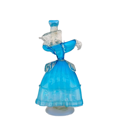 Mid Century Murano Art Glass Goldoni Venetian Figurines White Blue