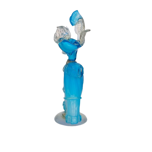 Mid Century Murano Art Glass Goldoni Venetian Figurines White Blue