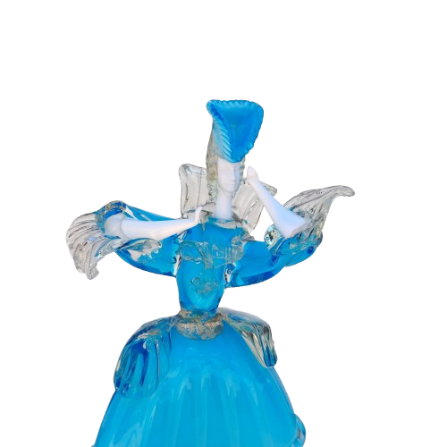 Mid Century Murano Art Glass Goldoni Venetian Figurines White Blue