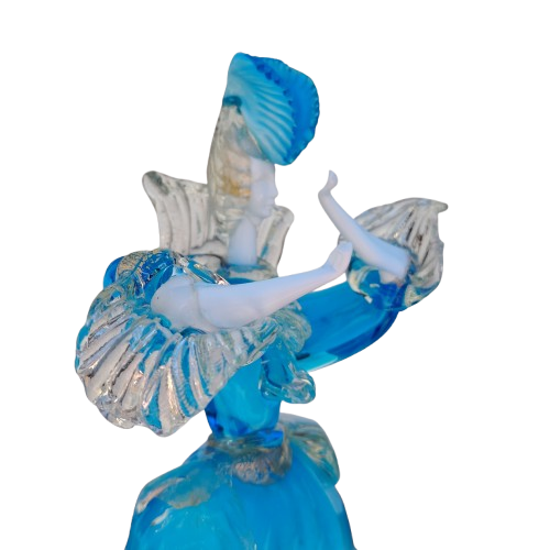 Mid Century Murano Art Glass Goldoni Venetian Figurines White Blue