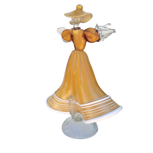 Mid Century Murano Art Glass Amber Couple Goldoni Venetian Figurines