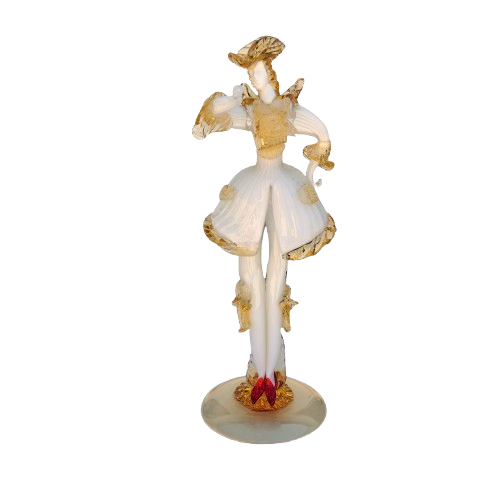 Mid Century Murano Art Glass Amber White Couple Goldoni Venetian Figurines