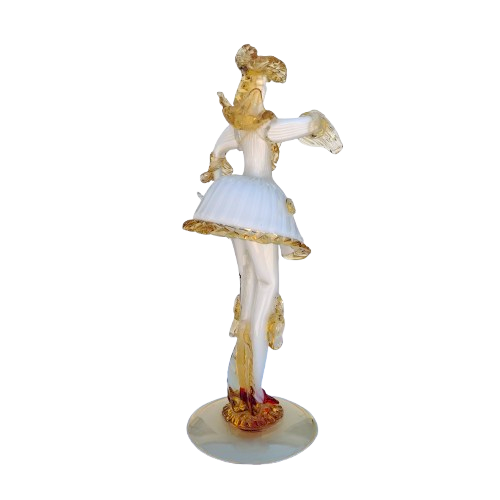 Mid Century Murano Art Glass Amber White Couple Goldoni Venetian Figurines